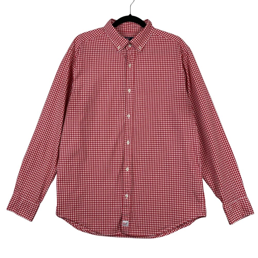 Vineyard Vines Men's Murray Button Down Shirt Large Red White Check Classic Fit